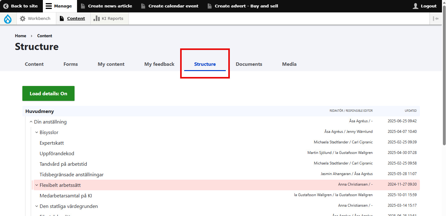 Skärmdump för redaktörer