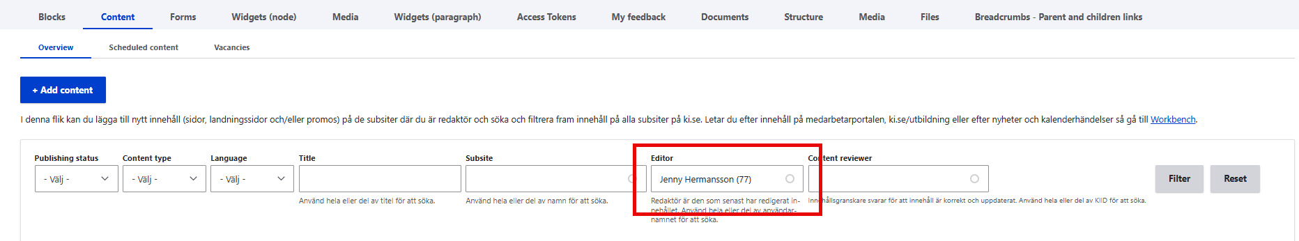 Skärmdump för redaktörer