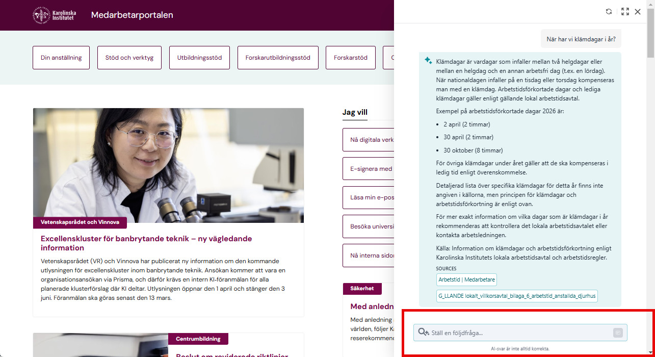 Skärmdump för medarbetare