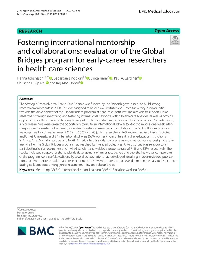 Utvärderingen av satsningen Global Bridges publicerades i tidskriften BMC Medical Education, april 2025