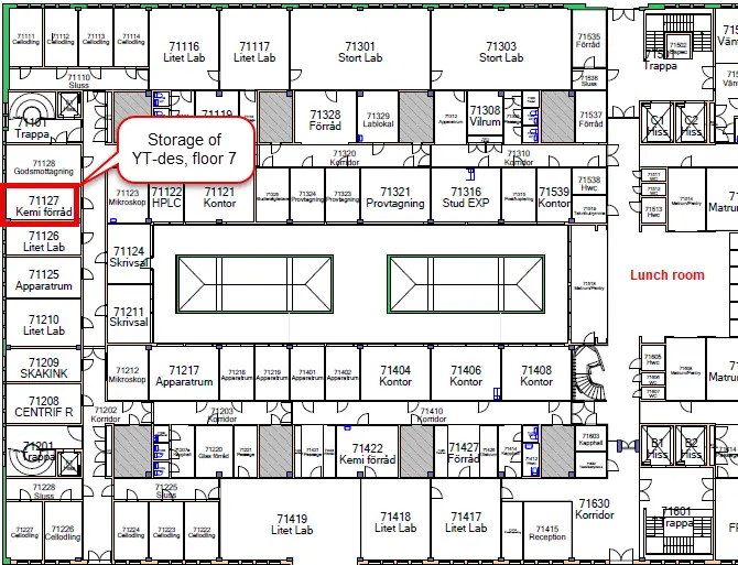 Karta över placering över förvaring ytdesinfektion av i ANA Futura, plan 7.