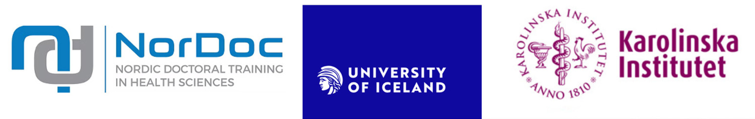 Logotyper för NorDoc, University of Iceland och Karolinska Institutet.