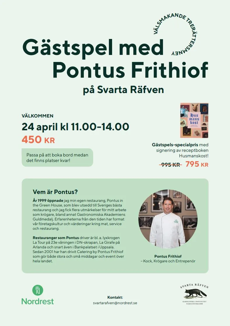 Gästspel med Pontus Frithiof på Svarta Räfven 24 april kl 11.00 till 14.00