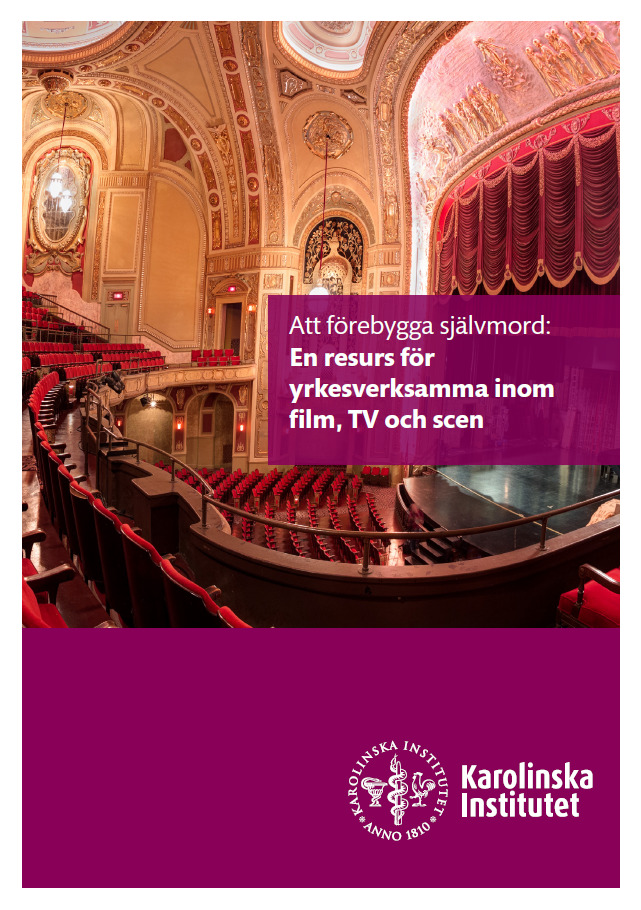 Screenshot av framsidan till "Att förebygga självmord: En resurs för yrkesverksamma inom film, TV och scen