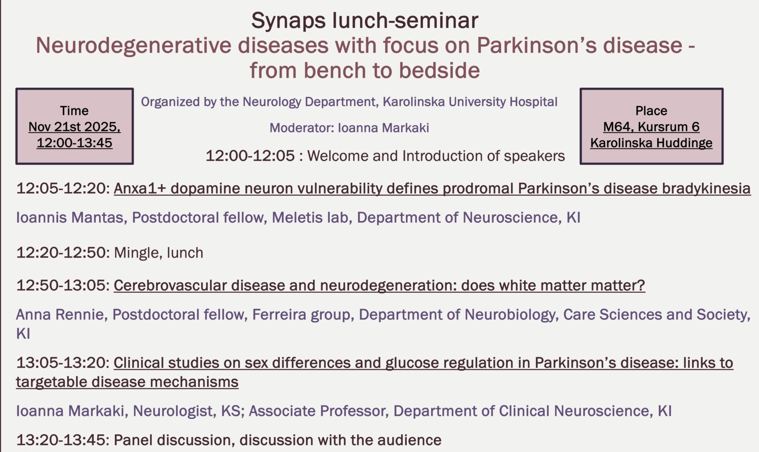 Synaps lunch-seminar Parkinsons sjukdom