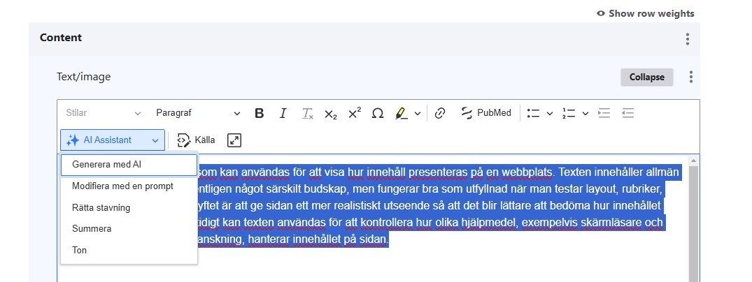 Skärmdump för redaktörer