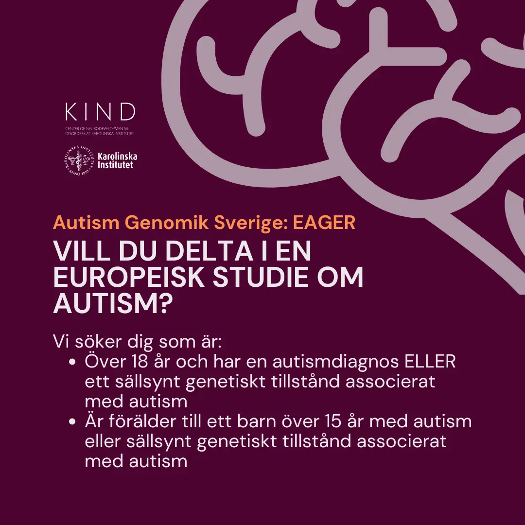 Bild på en hjärna och texten Autism Genomik Sverige