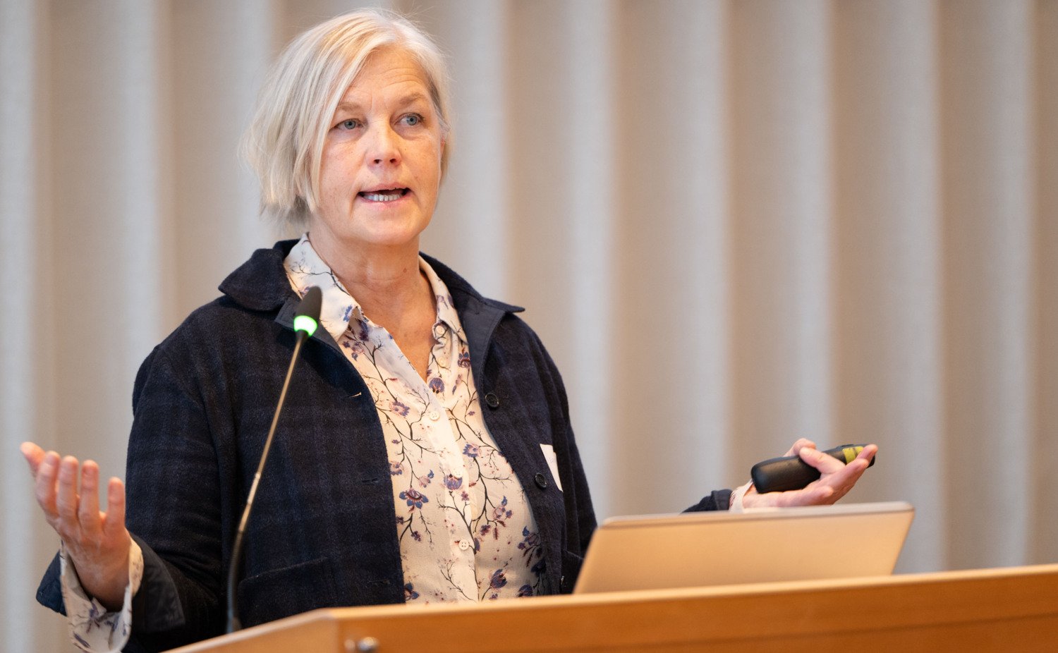 Lena Ström, universitetslektor vid institutionen för cell- och molekylärbiologi, Karolinska Institutet, presenterar studie om transformativt lärande för hållbarhet i yrkesinriktad högre utbildning.