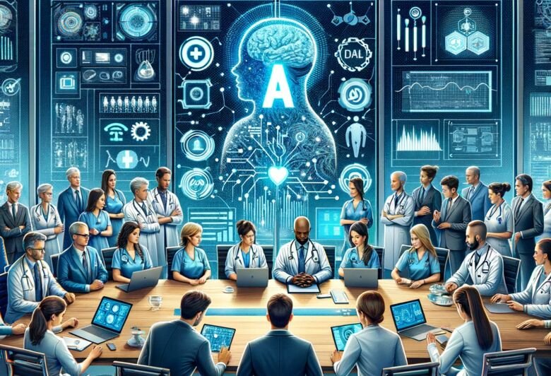 Illustration som representerar temat för AI, digital omvandling inom sjukvården.
