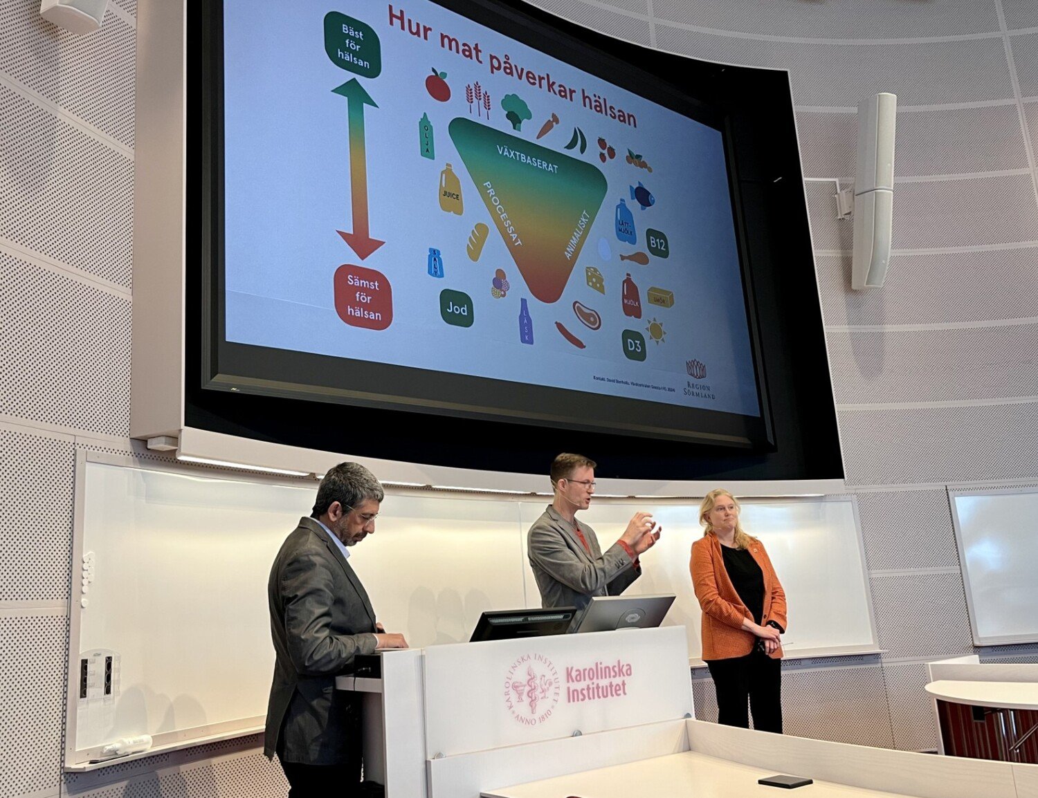 Föreläsare står framför presentationen.