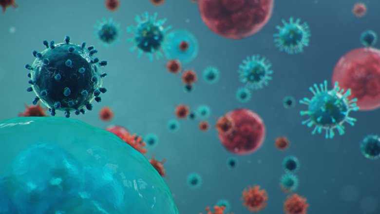 Virus infekterar mänskliga celler 3D-illustration.
