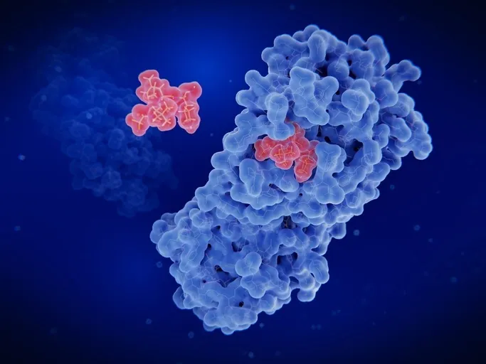 Vetenskaplig genrebild förställande: A drug binding to a protein target.