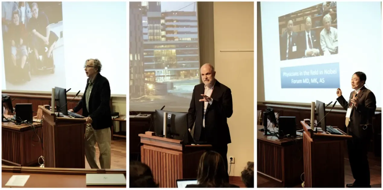 Konferens om genetisk behandling av dövhet 28-29 april 2025. Hans Wigzell, Henrik Smeds och Maoli Duan.