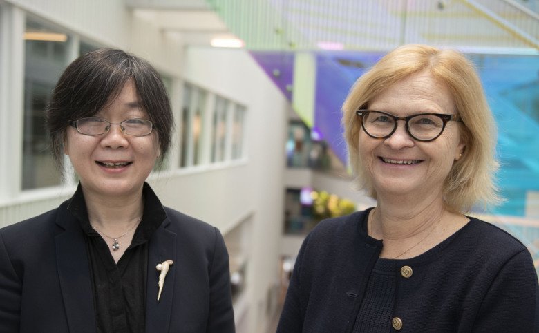 Hong Xu och Maria Eriksdotter, forskare vid institutionen för neurobiologi, vårdvetenskap och samhälle
