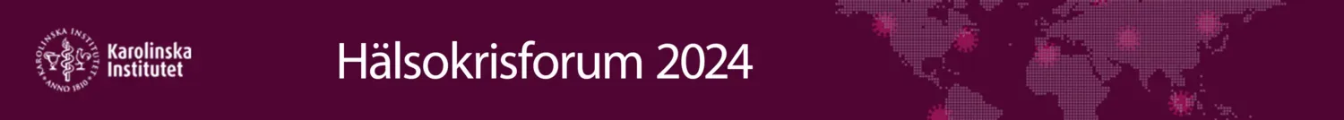 Logotype för Hälsokrisforum 2024. Lila bakgrund med en världskarta, KI:s logotype och texten Hälsokrisforum 2024