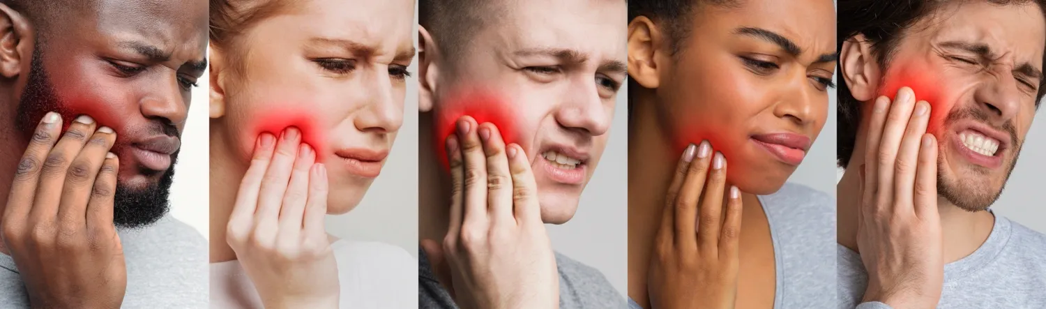 män och kvinnor med smärta i käkmuskeln