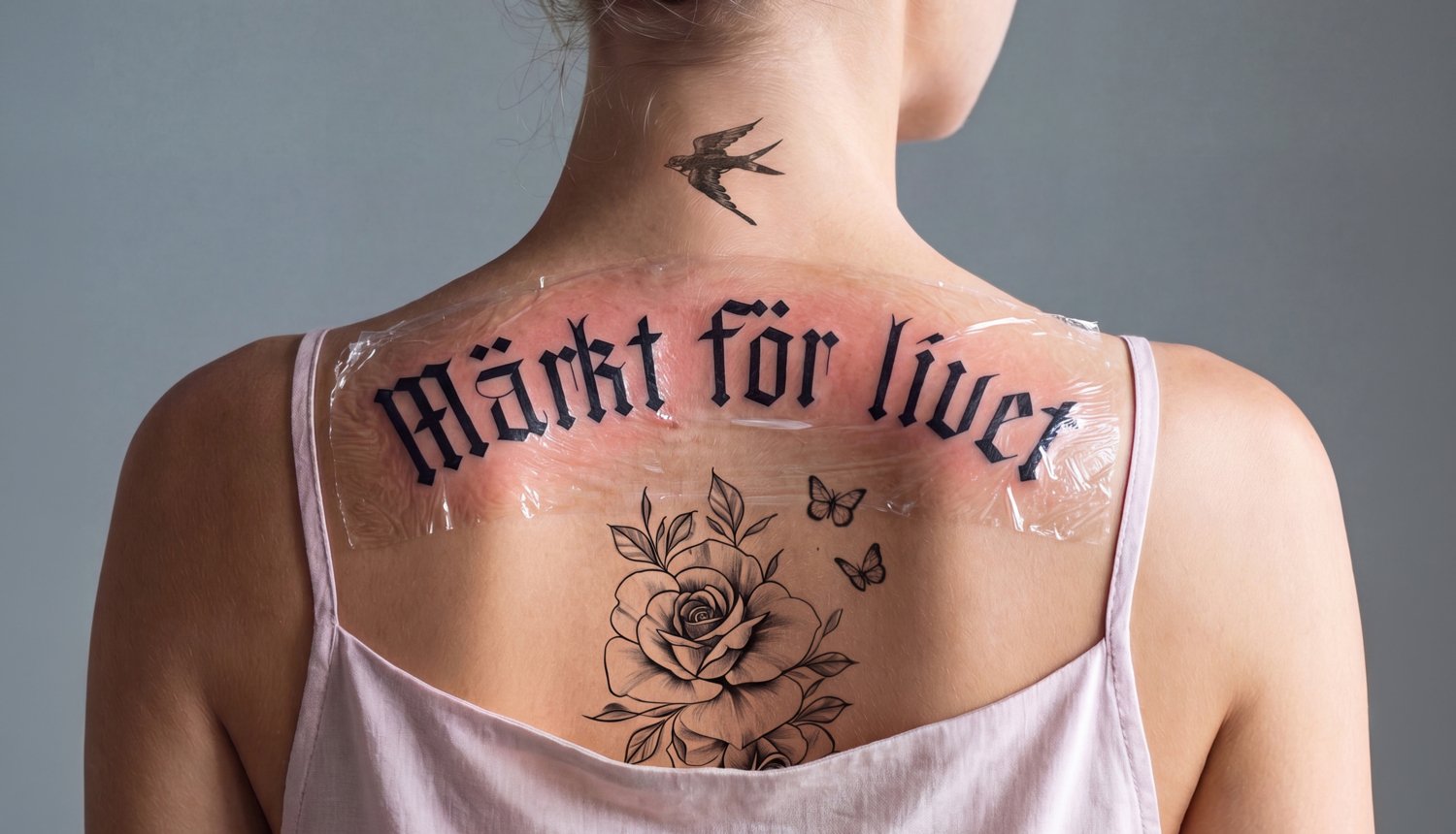 Kvinna med tatuerad ryggtavla