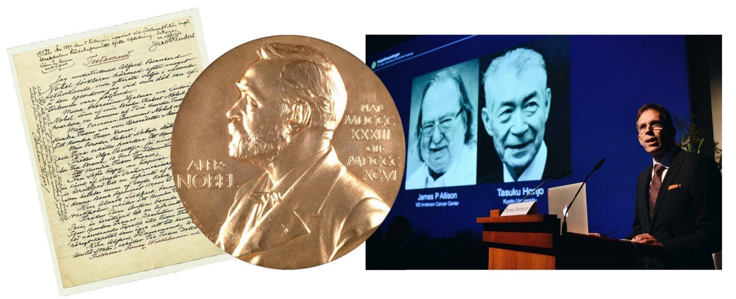 Montage av bilder som illustrerar Nobelpriset i fysiologi eller medicin.