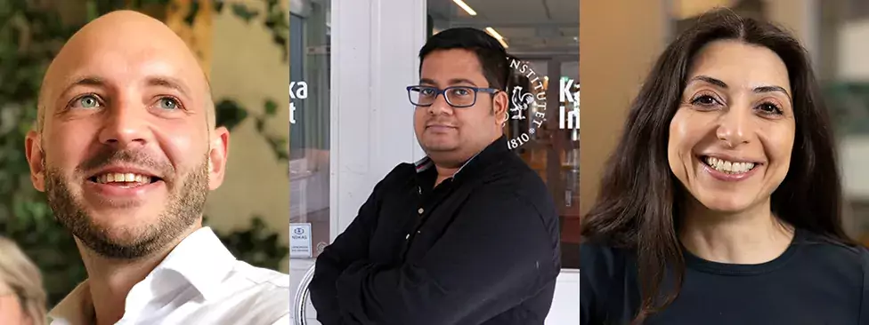 Tre porträttfoton bredvid varandra föreställande Oscar Wiklander, Ujjwal Neogi och Dhifaf Sarhan.
