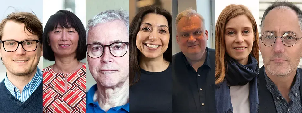 Sju bilder jämsides som visar mottagare av anslag från Radiumhemmets Forskningsfonder på Labmed.