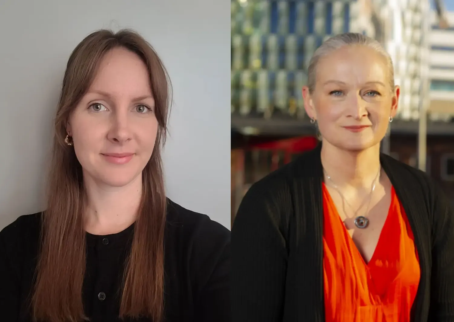 Porträttbilder av Caroline Lager, doktorand vid avdelningen för fysioterapi, NVS, förstaförfattare till studien och Anna-Karin Welmer, docent vid avdelningen för fysioterapi, NVS