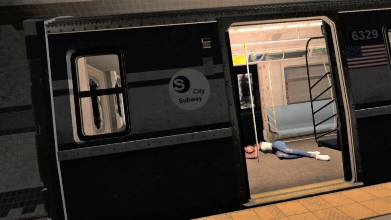 Virtuell bild på merson som ligger skadad i en tunnelbana