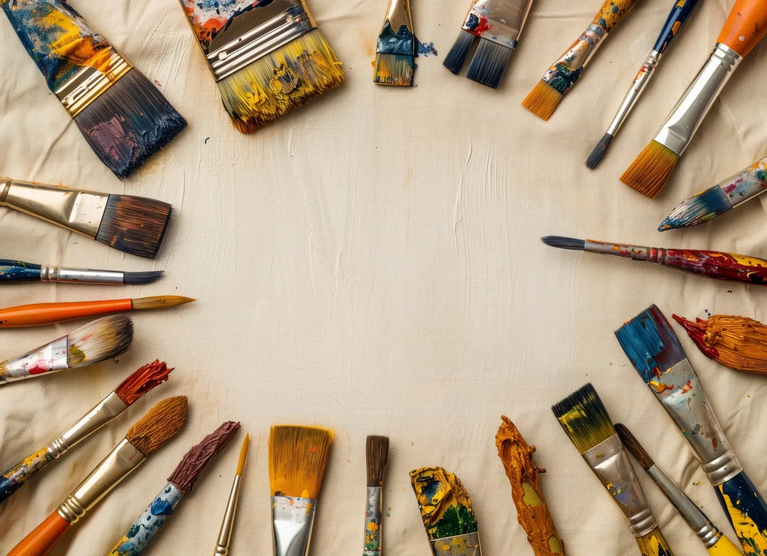 Målarpenslar utlagda i en cirkel.