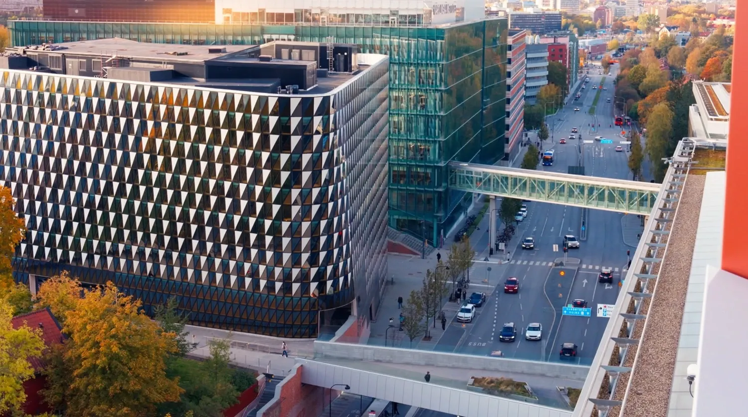 Aula Medica och Biomedicum uppifrån.