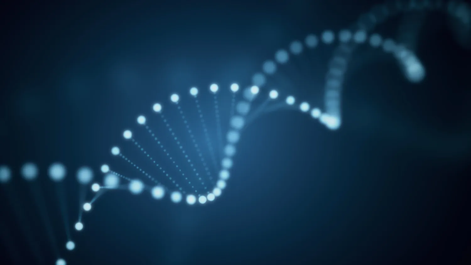 3D illustration av roterande glödande DNA-molekylen på blå bakgrund.