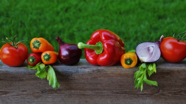 Färgglada grönsaker på rad