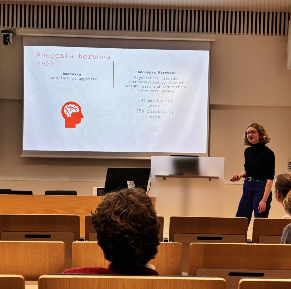 Forskare presenterar vid ett podium