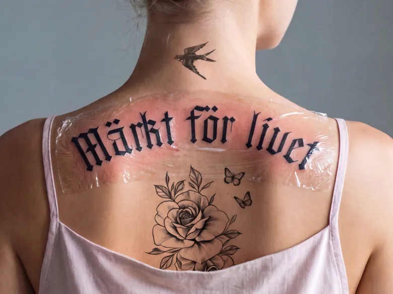 Kvinna med tatuerad ryggtavla
