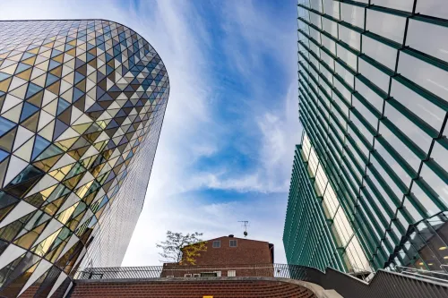 The buildings Aula Medica and Biomedicum at Campus Solna