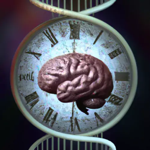 A brain on top of a clock inside a DNA string.
