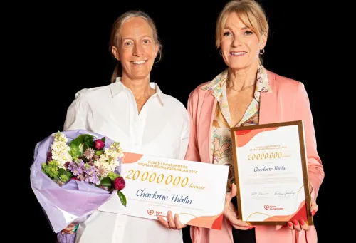 Charlotte Thålin and Kristina Sparreljung, secretary general of the Heart-Lung Foundation, at the presentation of the Foundation’s grand research grant on 3 June.