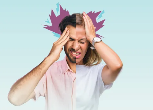 decorative image of a man/woman seemingly suffering from a headache.