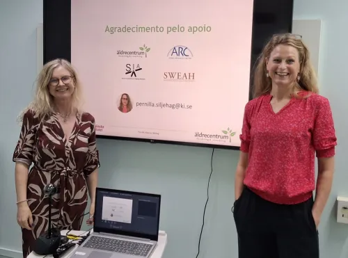 Pernilla and Rosane during a presentation at ELSA-Brasil