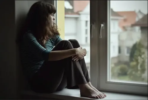 A female teenager sitting in the window