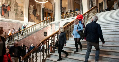 People walking in the stairs at the Nationalmuseum.