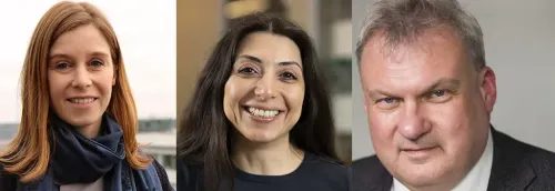 Three portrait photos side by side showing recipients of grants from Cancer- och allergifonden 2026.