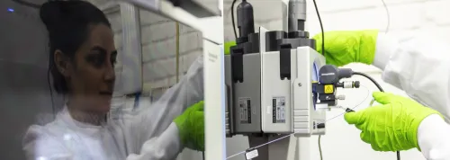 Researcher attending to the equipment.