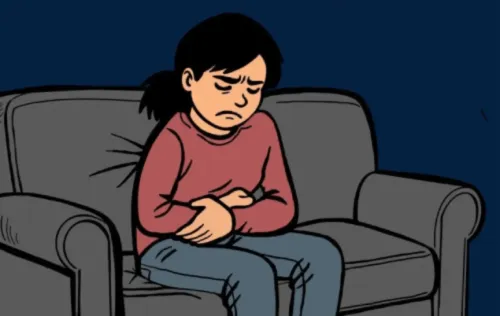 drawing of young girl with stomach pain